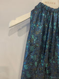 Prada Blue & Green Metallic Sleeveless Midi Dress with Floral Prints Size IT 40 (UK 8)