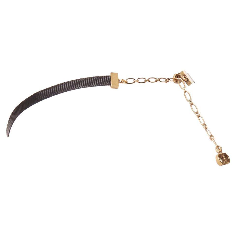 Dior J'adior Antique Gold Logo Plate Ribbon CD Charm Choker Necklace