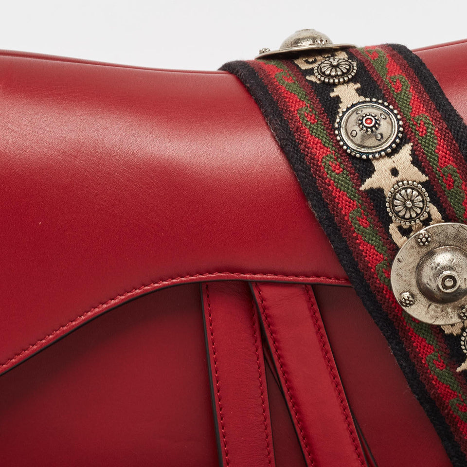Dior Red Leather Saddle Bag