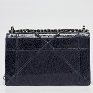 Dior Navy Blue Crinkled Patent Leather Medium Diorama Shoulder Bag