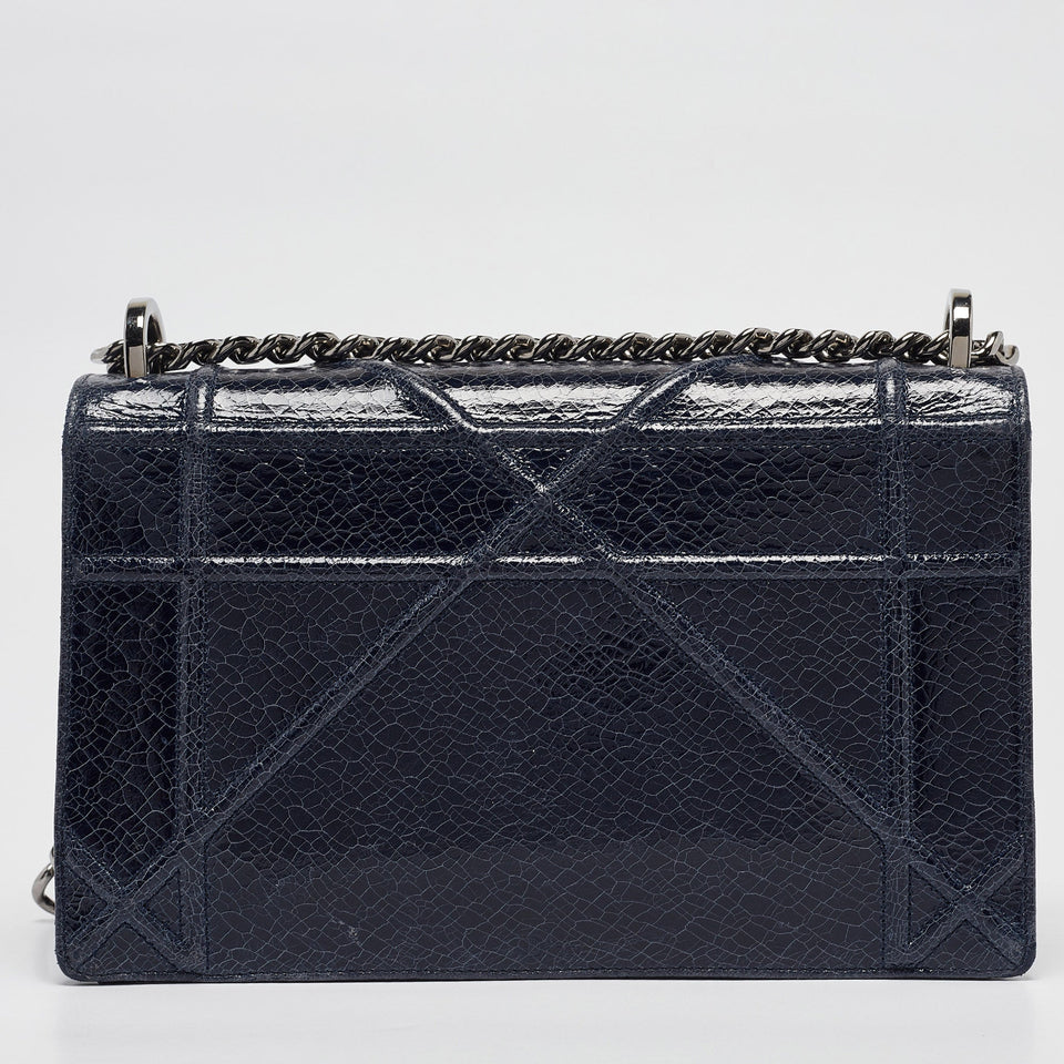 Dior Navy Blue Crinkled Patent Leather Medium Diorama Shoulder Bag