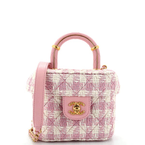 CHANEL CC Top Handle Flap Vanity Case Quilted Tweed Small