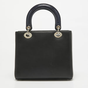 Dior Black/blue Crackled Patent And Leather Medium Patch Embellished  Lady Dior Tote