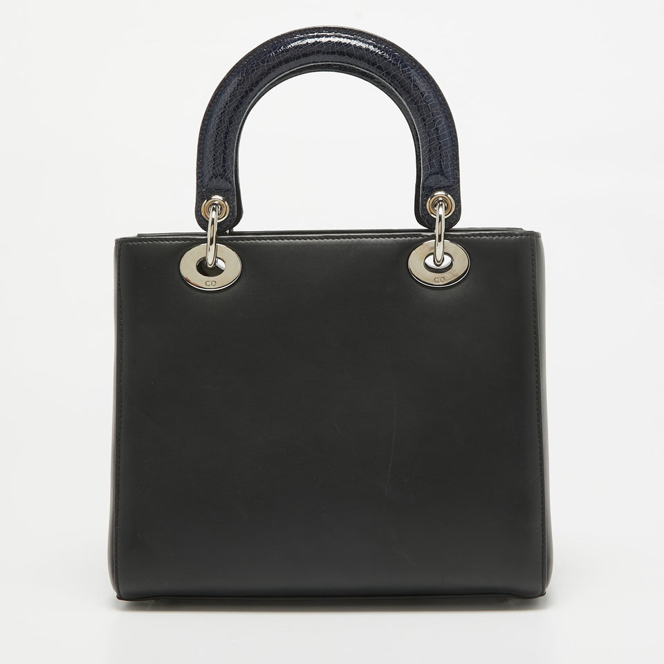 Dior Black/blue Crackled Patent And Leather Medium Patch Embellished  Lady Dior Tote