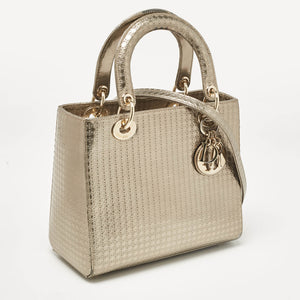 Dior Gold Microcannage Patent Leather Medium Lady Dior Tote