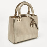 Dior Gold Microcannage Patent Leather Medium Lady Dior Tote