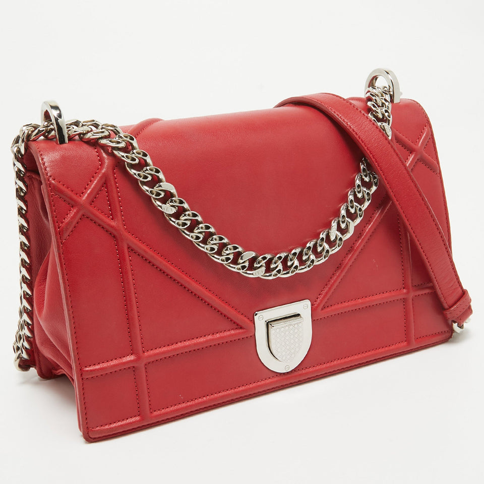 Dior Red Leather Medium Diorama Flap Shoulder Bag..