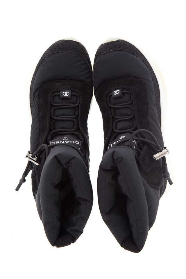 Chanel Black Nylon & Suede Snow Booties SZ 37.5