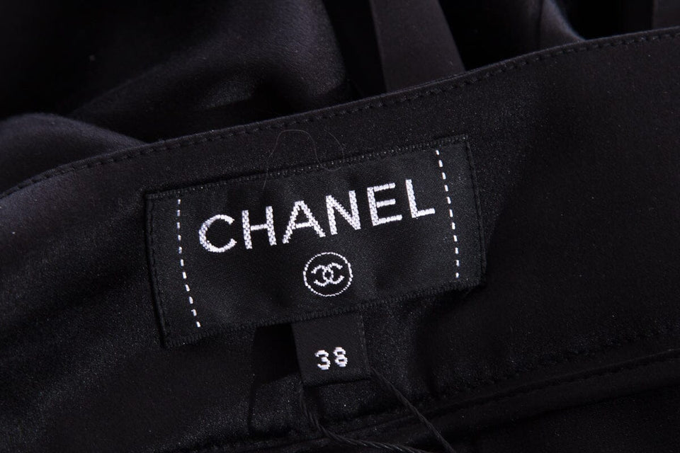 Chanel Rome Collection Black Silk Satin Tie Detail Pant SZ 38