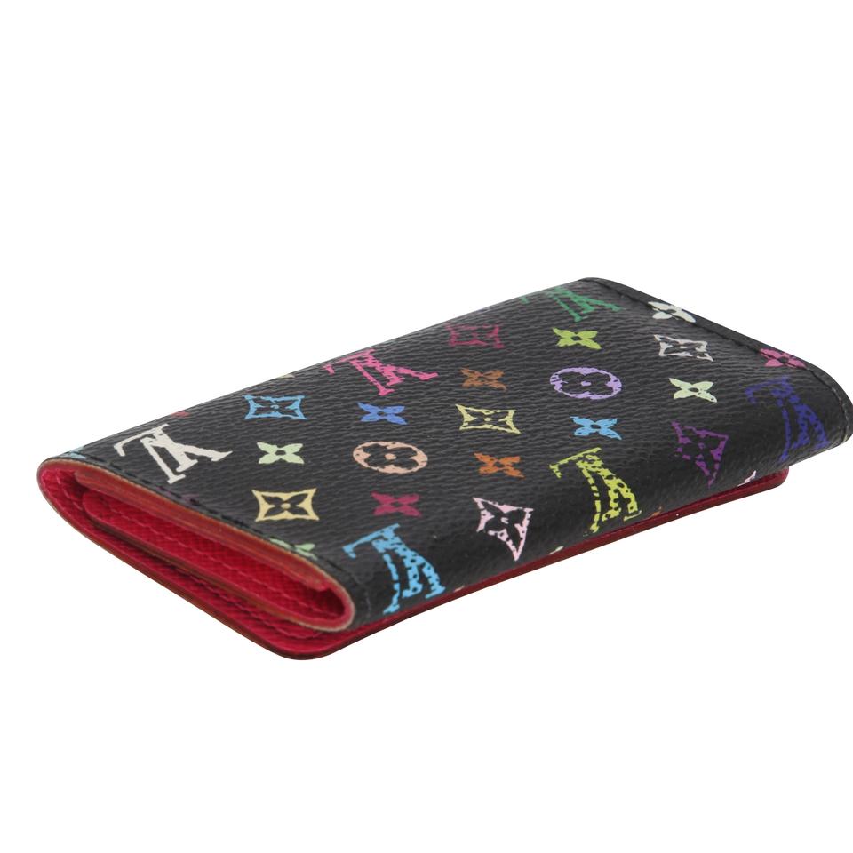 Louis Vuitton Black Pink Takashi Murakami Monogram Multicolore Multicles 4 Key Holder Wallet Tech Accessory