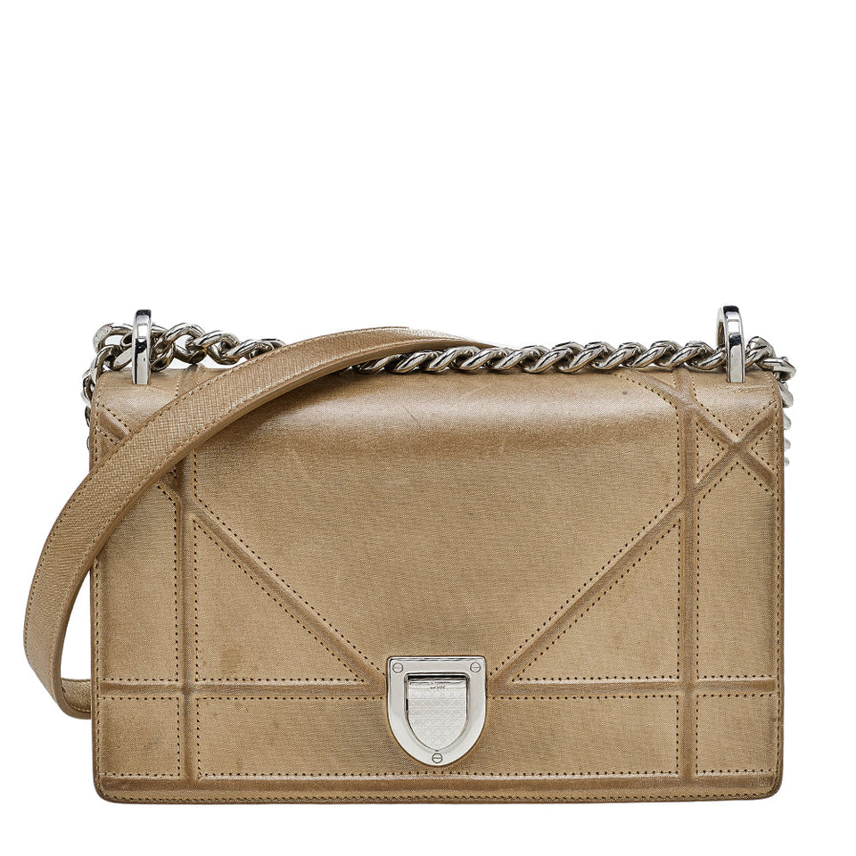 Metallic Gold Suede Small Diorama Shoulder Bag