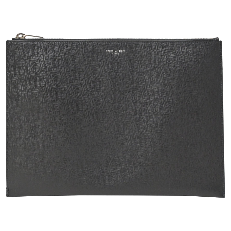 Saint Laurent Letters Large Zip Clutch in Black Leather