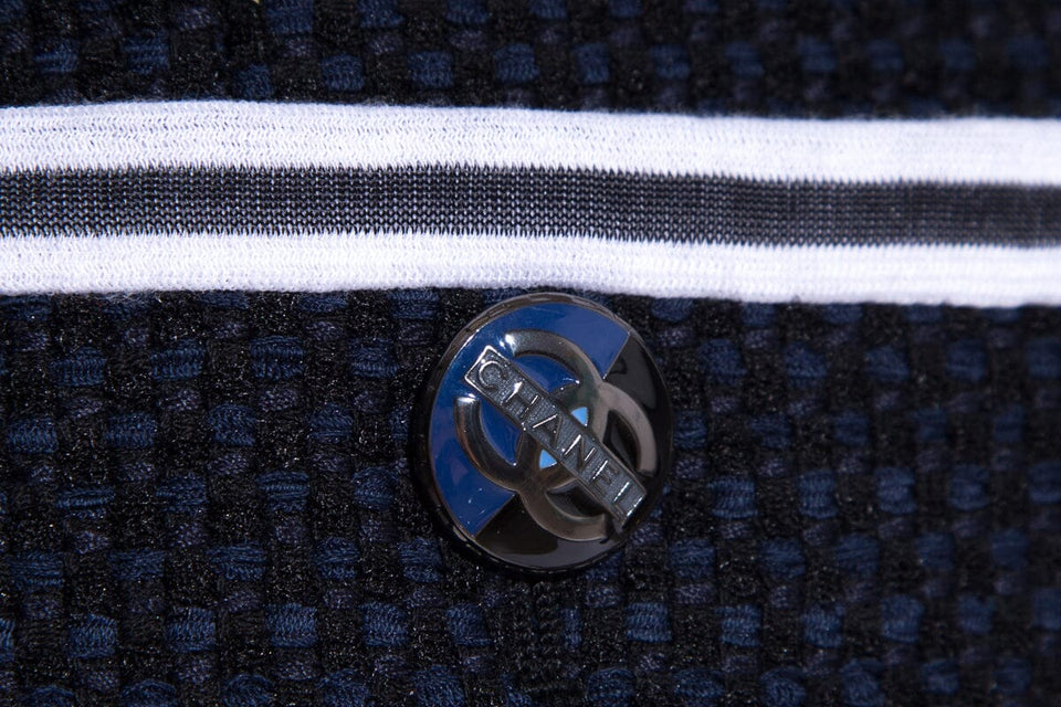 Chanel Navy Tweed Stripe Detail Blazer SZ 46 NWT