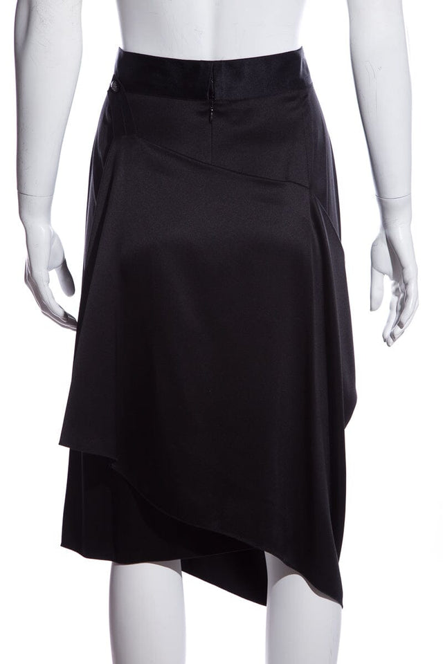 Chanel Black Silk Drapped Wrap Skirt SZ 46