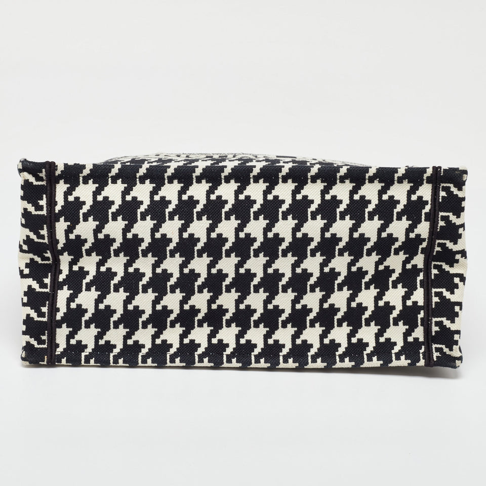 Dior Black/white Embroidered Macro Houndstooth Canvas Medium Book Tote