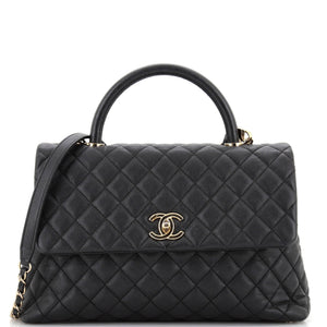 CHANEL Coco Top Handle Bag Quilted Caviar Medium