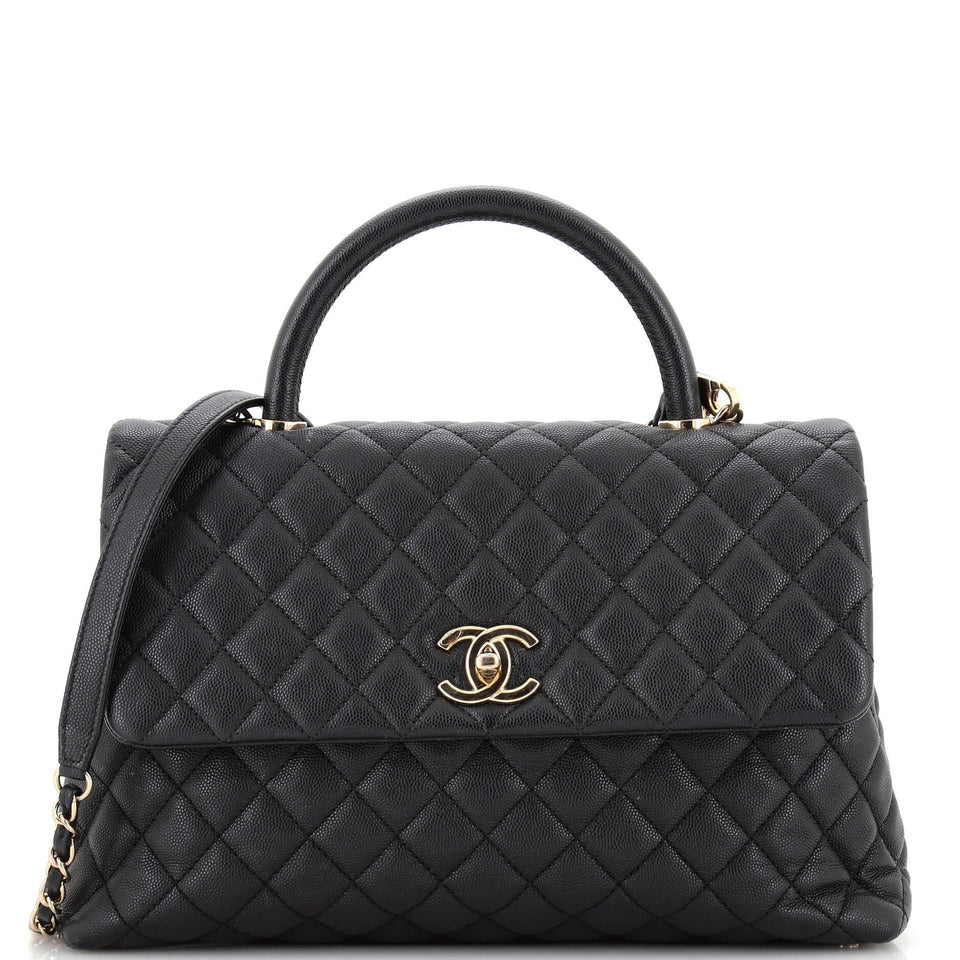 CHANEL Coco Top Handle Bag Quilted Caviar Medium