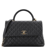 CHANEL Coco Top Handle Bag Quilted Caviar Medium