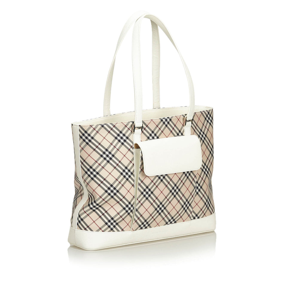 Burberry Brown Beige Cotton Fabric Nova Check Tote Bag United Kingdom