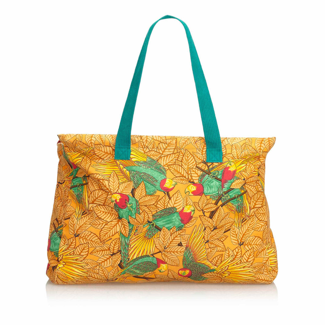 Hermes Orange Canvas Fabric Printed Tote France