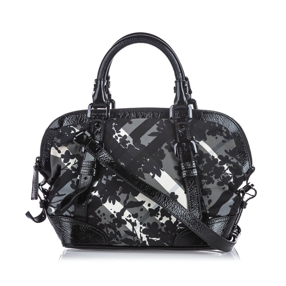 Burberry Black Nylon Fabric Beat Check Printed Satchel Italy