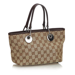 Gucci Brown Beige Canvas Fabric GG Eclipse Tote Bag Italy