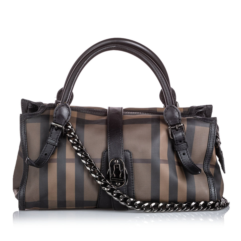 Burberry Brown Dark PVC Plastic Smoke Check Handbag United Kingdom