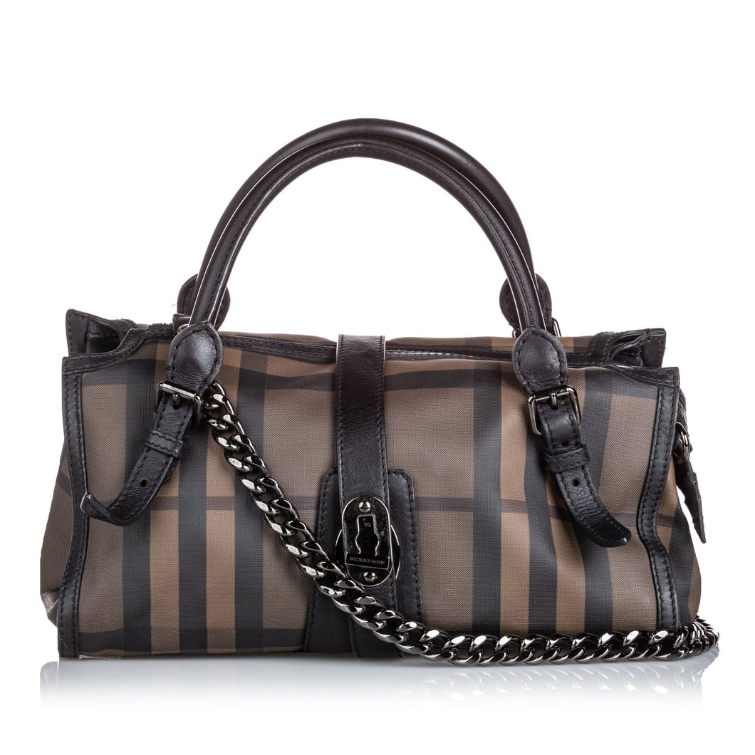 Burberry Brown Dark PVC Plastic Smoke Check Handbag United Kingdom