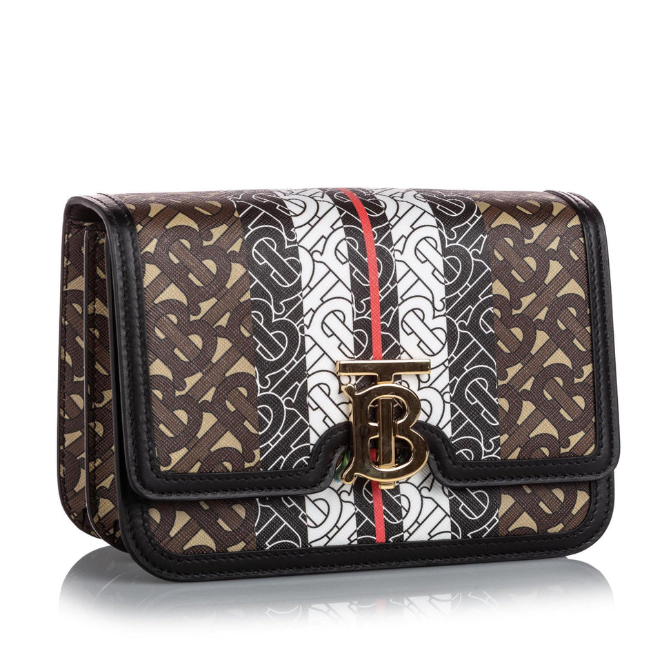 Burberry Brown Small Monogram Stripe E-Canvas TB Bag ITALY