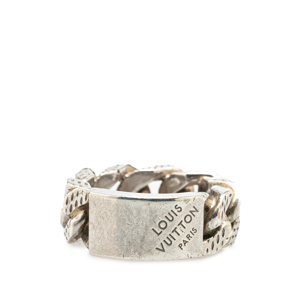 Silver Louis Vuitton Silver Damier Chain Ring M