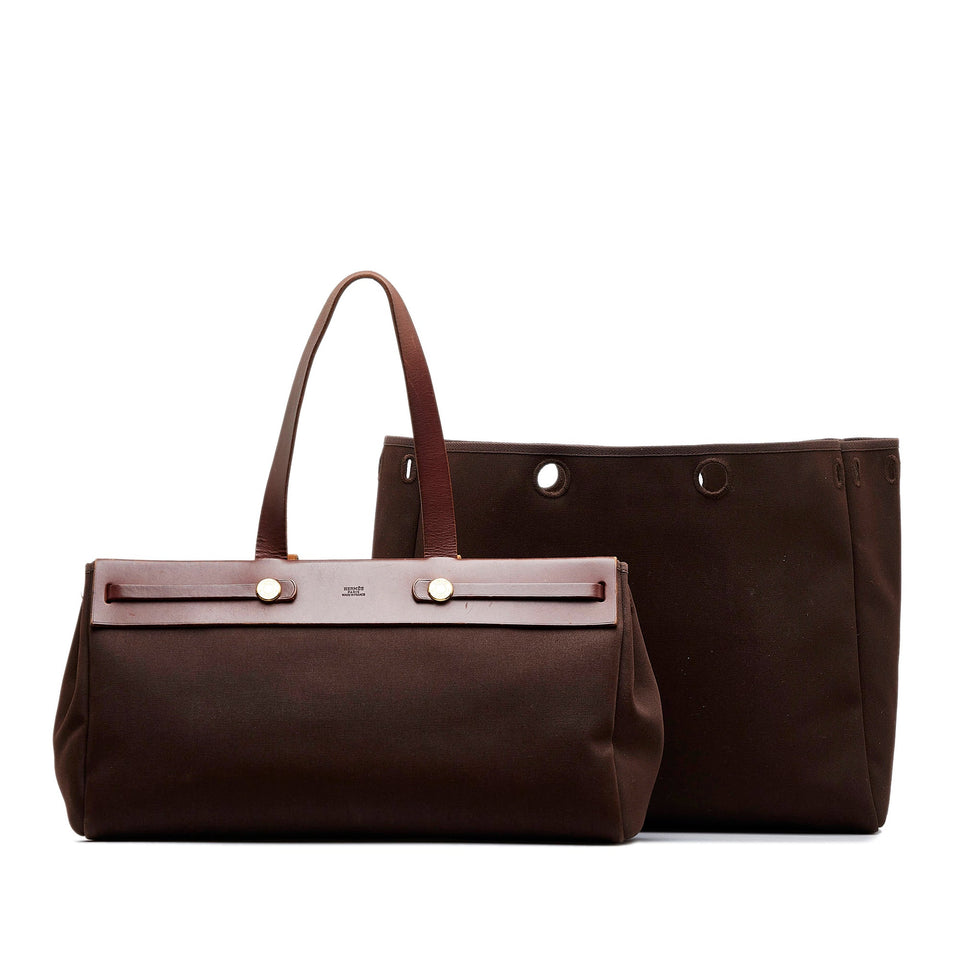 Brown Hermes Herbag Cabas MM Tote Bag