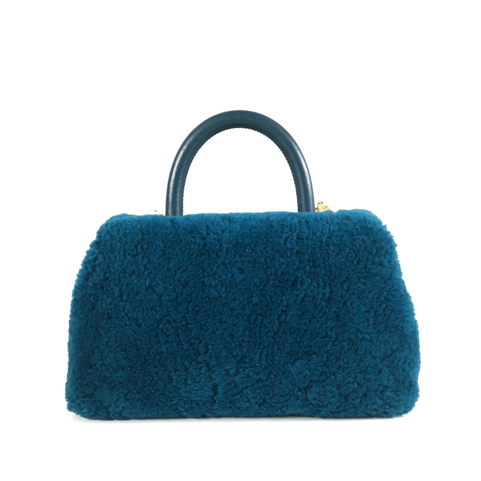 Chanel Coco Top Handle Small Blue Shearling Gold