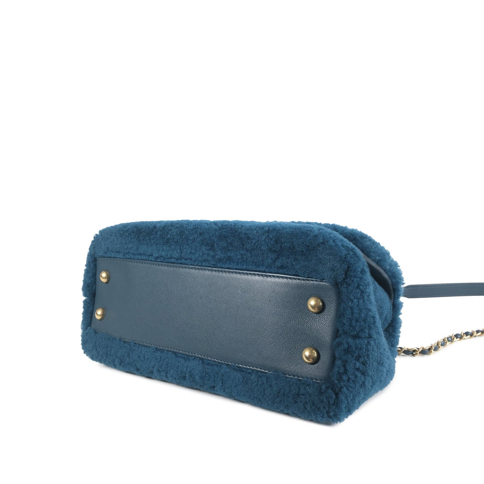 Chanel Coco Top Handle Small Blue Shearling Gold