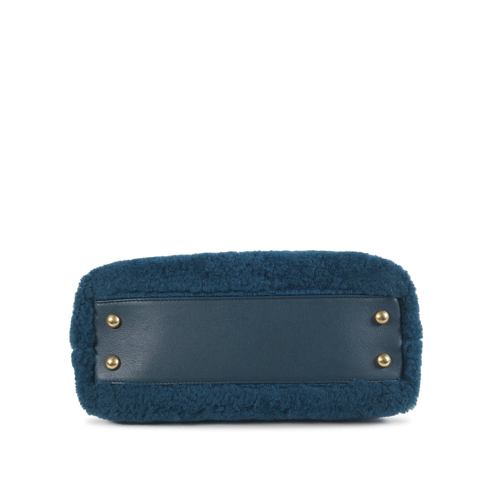 Chanel Coco Top Handle Small Blue Shearling Gold