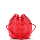 CHANEL Deauville Drawstring Bucket Bag Striped Mixed Fibers Medium
