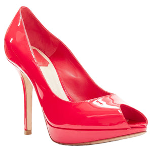 Christian Dior neon patent leather peep toe platform pumps
