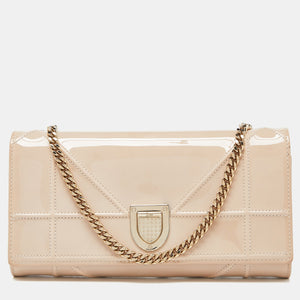 Beige Patent Leather Diorama Wallet on Chain