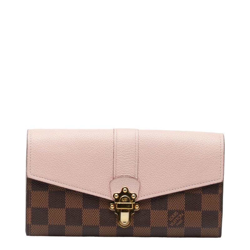 Louis Vuitton Damier Portefolio Clapton Long Wallet N64447 Magnolia Pink Brown PVC Leather  LOUIS VUITTON