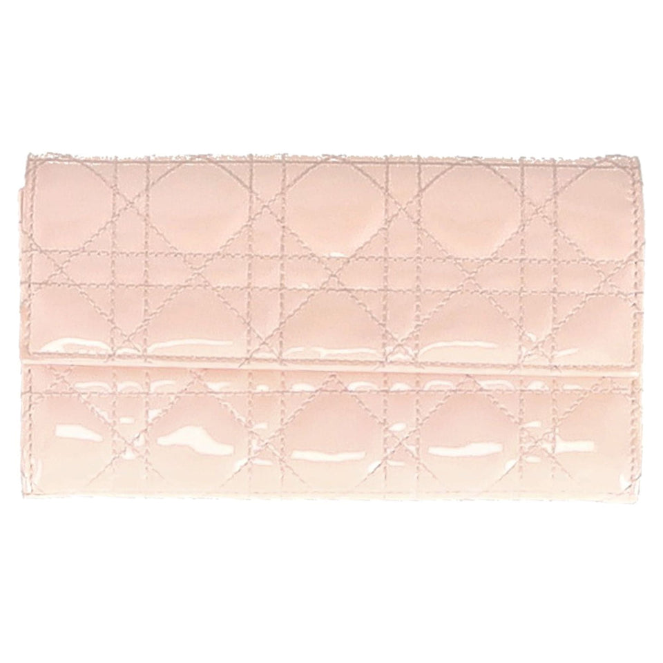 Dior Cannage Quilted Lady Dior Wallet in Pastel Pink Lambskin Leather