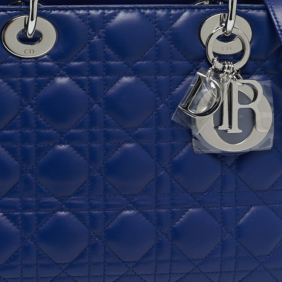 Dior Blue Cannage Leather Medium Lady Dior Tote