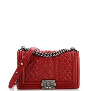 CHANEL Paris-Edinburgh Boy Flap Bag Celtic Knot Embossed Calfskin Old Medium