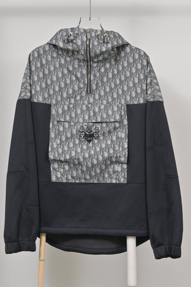 Dior x Shawn Stussy Blurred Oblique Anorak Hoodie in Blue Polyester