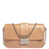 Nude Snakeskin New Lock Pouch Chain Clutch