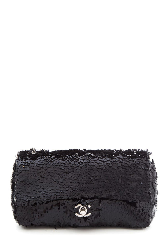Chanel Black Sequin 2013/14 Single Flap Handbag