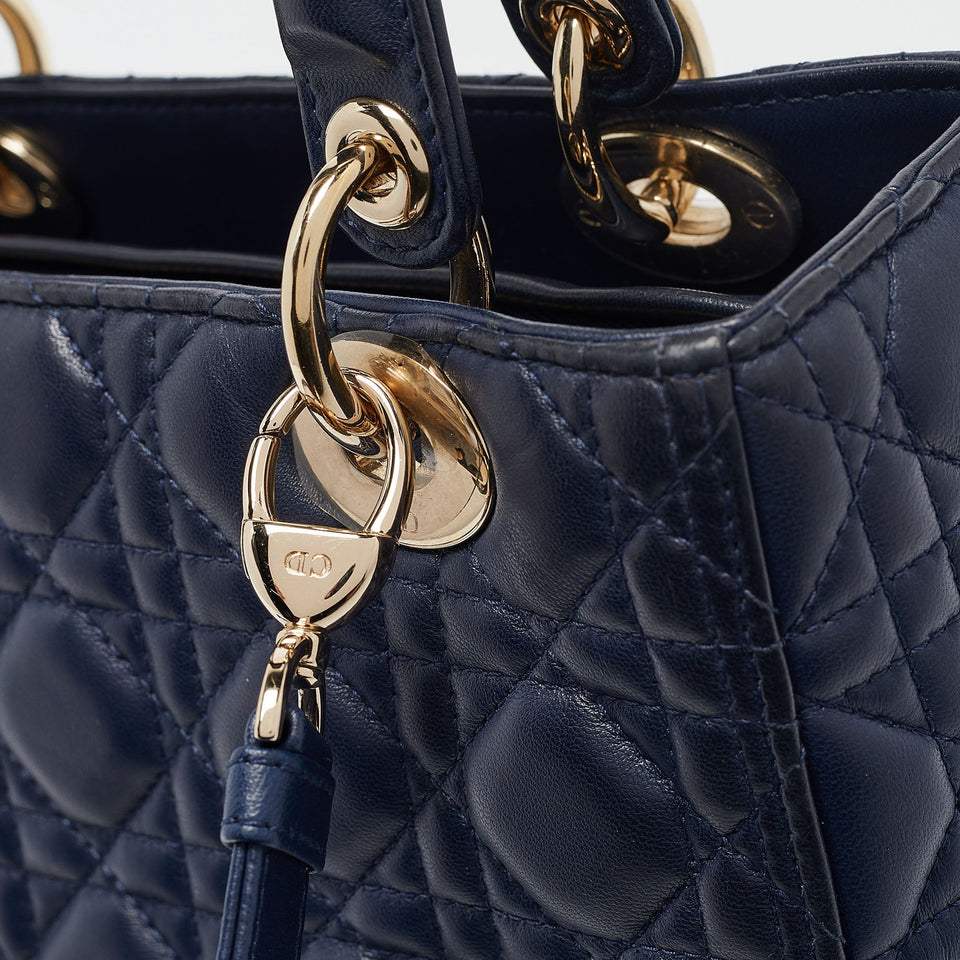 Dior Navy Blue Cannage Leather Medium Lady Dior Tote