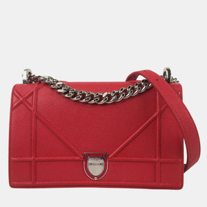 Red Pebbled Leather Small Diorama Shoulder Bag