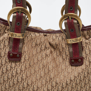Dior Beige/maroon Oblique Canvas Suede And Patent Leather Tote