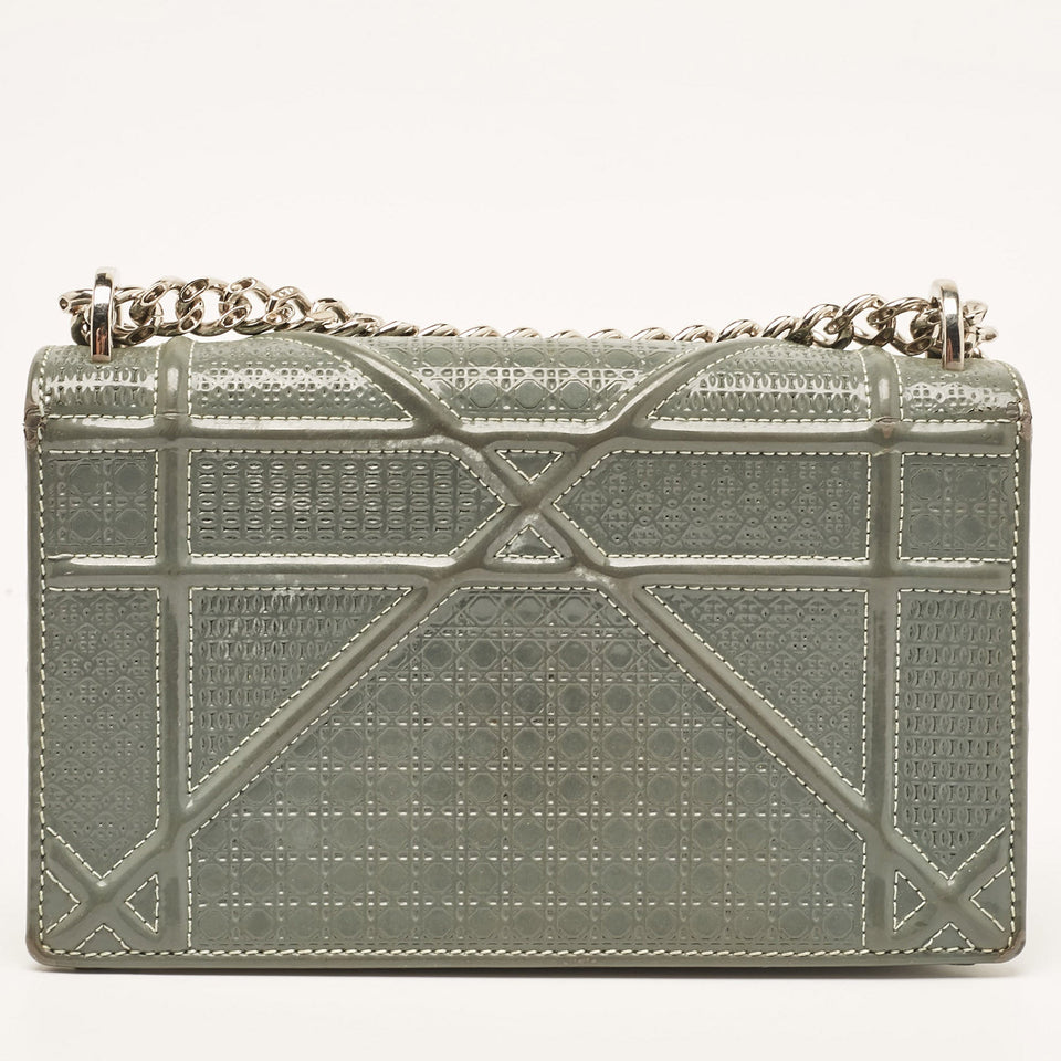Dior Grey Micro Cannage Patent Leather Mini Diorama Shoulder Bag