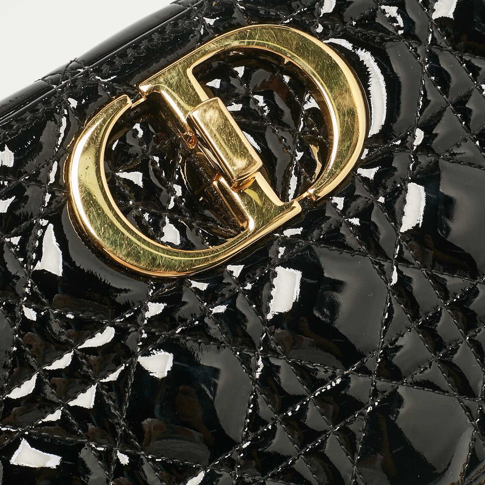 Dior Black Cannage Patent Leather Medium Caro Shoulder Bag