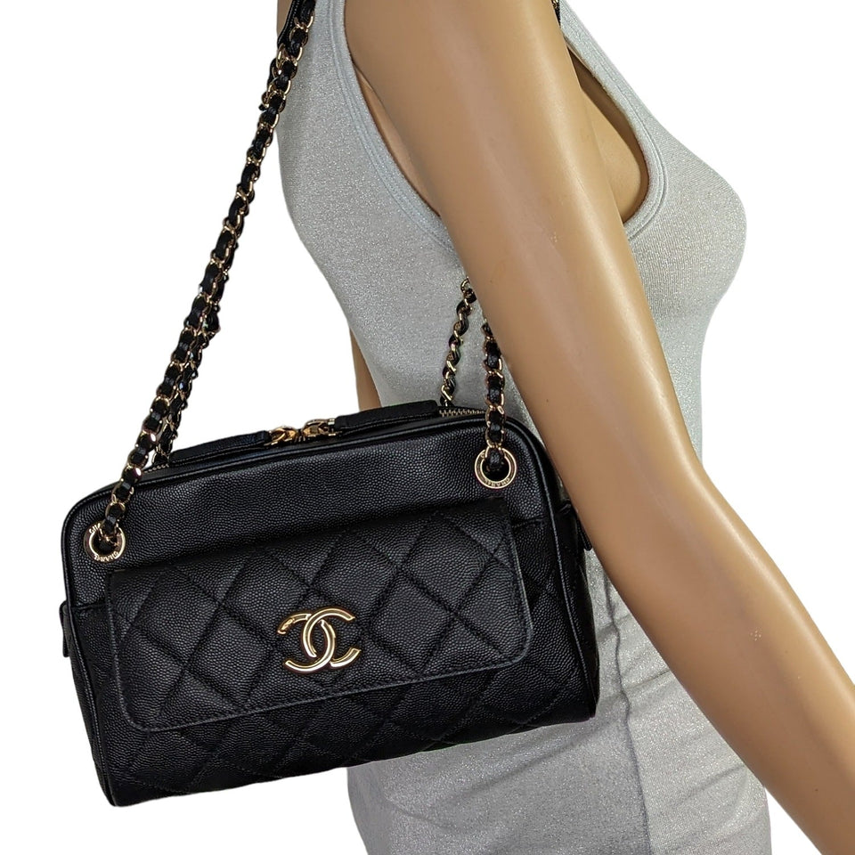 Chanel bags Black Caviar Quilted Small In & Out Camera Case